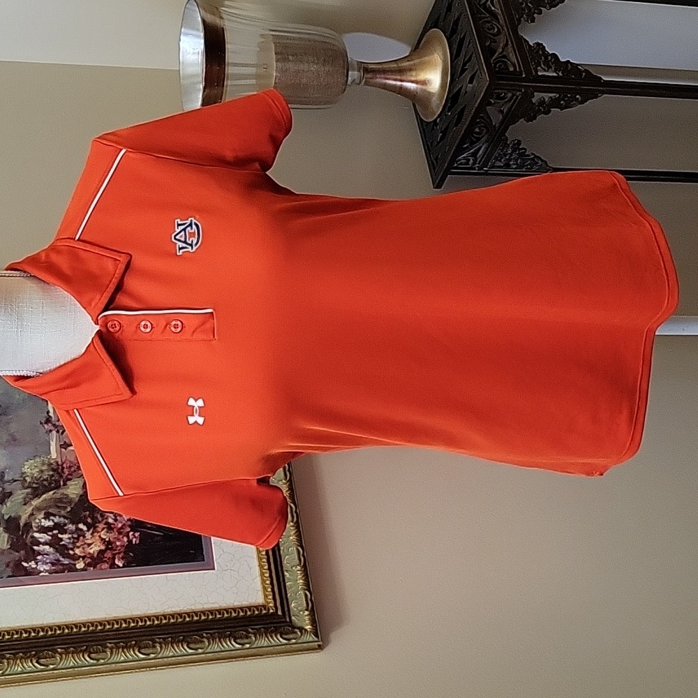 UNDER ARMOUR AUBURN UNIVERSITY TIGERS AU Orange embroidered Short sl polo D EUC…
